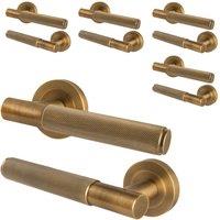 AFIT Antique Brass Knurled Door Handles Round Rose Internal 5 Pairs in Bronze | Size: 150mm x 150mm