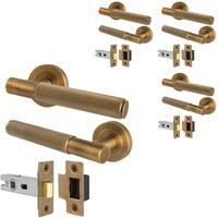 AFIT Antique Brass Knurled Door Handles Round Rose with Latch 4 Pairs in Bronze | Size: 150mm x 150mm