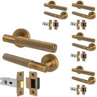 AFIT Antique Brass Knurled Door Handles Round Rose with Latch 5 Pairs in Bronze | Size: 150mm x 150mm