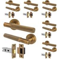 AFIT Antique Brass Knurled Door Handles Round Rose with Latch 6 Pairs in Bronze | Size: 150mm x 150mm