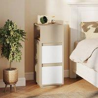 HOMCOM Slim Bedside Table, Bedside Cabinet with Open Shelf & 2 Drawers in Natural | Size: 30 cm