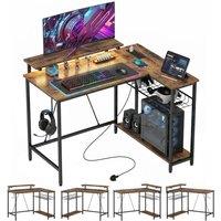HOMCOM L Shaped Desk with LED Lights & Storage, Rustic Brown