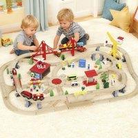 AIYAPLAY 133 Piece Wooden Train Set, Toy Train Set with Crane for 3+ Years | Size: 120 cm x 80 cm