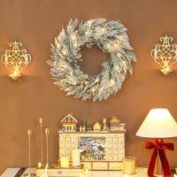 HOMCOM 60 cm Prelit Christmas Wreath, Flocked Front Door Wreath with Timer in Green | Size: 60 cm x 60 cm
