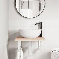 Berkfield Home Elegant Basin Shelf Wall Mounted Steel & Solid Wood Oak in Brown