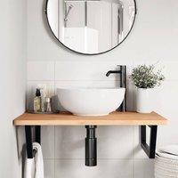 Berkfield Home Elegant Basin Shelf Wall Mounted Steel & Solid Wood Beech in Brown