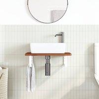 Berkfield Home Elegant Basin Shelf Wall Mounted Steel & Solid Wood Oak in Brown