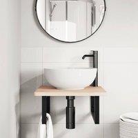 Berkfield Home Elegant Basin Shelf Wall Mounted Steel & Solid Wood Oak in Light Oak