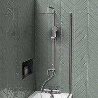 Nes Home Overhead & Hand Shower Kit, Thermostatic Mixer & Filler Valve - Chrome in Silver | Size: 200mm x 1500mm