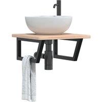 Berkfield Home Basin Shelf Wall Mounted Steel & Solid Wood Oak in Brown