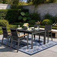 MIMO Aluminum 4-Seater Dining Table Chairs with Ceramic Table Top in Grey | Size: 4 Person
