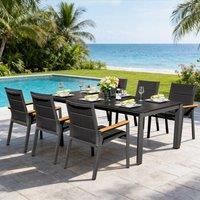 MIMO Aluminum 6-Seater Dining Table Chairs with Ceramic Table Top in Grey | Size: 6 Person