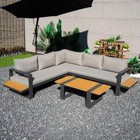 MIMO Aluminum Modular Corner Sofa Set - Plastic Wood Side Tables in Grey | Size: 4 Pack