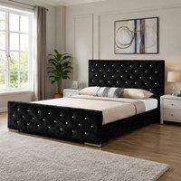 Stratus Interiors Florida Diamond Pattern Upholstered Plush Velvet Bed-Gas lift Storage in Black | Size: Double