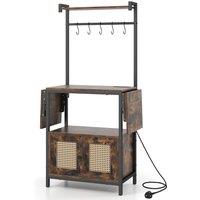 Costway Bakers Rack Microwave Stand Drop Leaf Kitchen Hutch Shelf in Brown