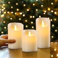 Havendro Set of 3 LED Flameless Pillar Candles Battery Remote in White