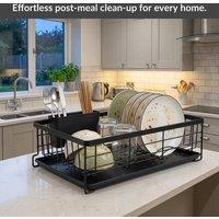 NESTLUNE Black Dish Drainer Rack-With Cutlery Cup Holder-Utensil Holder | Size: 100 cm x 15 cm