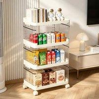 KORVIXA 4 Tier Storage Trolley W/ Side Guards Rolling in Cream | Size: W600mm x H600mm