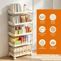 KORVIXA 5 Tier Storage Trolley W/ Side Guards Rolling in Cream | Size: W600mm x H600mm