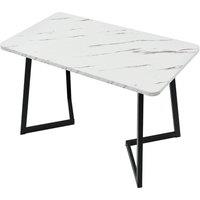 KORVIXA Dining Table 46in White Rectangular Marble Effect Tabletop | Size: 100 cm x 100 cm