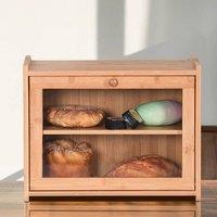 EONLION 2 Tier Bamboo Bread Bin Kitchen Counter Rack Wooden in Brown | Size: 100 cm