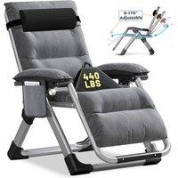 EONLION Padded Zero Gravity Chair Anti Gravity Lounge Chair in Grey | Size: 100 cm