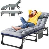 EONLION Padded Sun Lounger Foldable Camp Bed in Grey | Size: 0.6m2