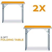 EONLION 2 X PORTABLE MDF WOODEN TOP FOLDING DINING TABLE in Orange | Size: 100 cm