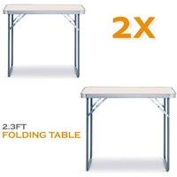 EONLION 2 X PORTABLE MDF WOODEN TOP FOLDING DINING TABLE in White