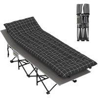 KORVIXA Camping Cot for Adults with Mattress in Black | Size: Single