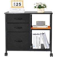 EONLION Mobile Metal File Cabinet with 3 Fabric Drawers in Black | Size: 100 cm