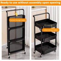 EONLION Black 3 Tier Folding Trolley Cart Metal Storage Rack | Size: 100 cm