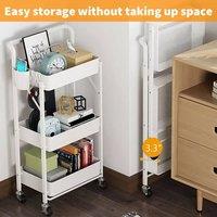 EONLION White 3 Tier Folding Trolley Cart Metal Storage Rack | Size: 100 cm