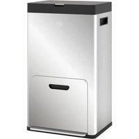 KORVIXA 3 Compartment Kitchen Bin, 56L Stainless Steel Pedal Bin in Silver | Size: 100 cm x 100 cm