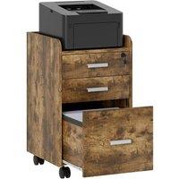 KORVIXA Rustic Brown 3 Drawer Mobile Filing Cabinet, Lockable File Cabinet | Size: 100 cm