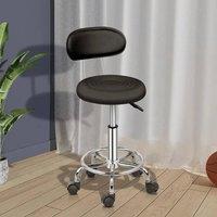 EONLION PU Leather Swivel Salon Stool with Backrest in Black