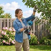Traderight Cordless Mini Chainsaw 6&8In Dual Bar Garden Pruning Black Blue