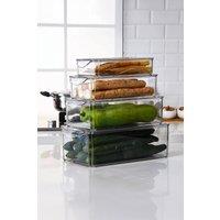 Living and Home Set of 4 Stackable Clear Fridge Organisers Storage Boxes with Drain Board | Size: 4 Pack