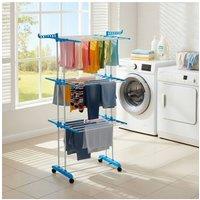 Living and Home 4-Tier Foldable Clothes Drying Rack Clothes Airer Towel Laundry Rack in Blue