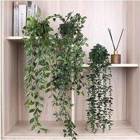 Living and Home Set of 4 Artificial Hanging Plants with Pots in Black