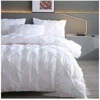 Living and Home Textured Pinch Pleat Duvet Cover Set 3 Pcs with Pillowcases in White | Size: Single