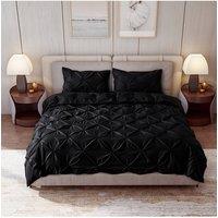 Living and Home Textured Pinch Pleat Duvet Cover Set 3 Pcs with Pillowcases in Black | Size: Single