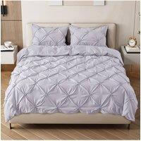 Living and Home Textured Pinch Pleat Duvet Cover Set 3 Pcs with Pillowcases in Light Grey | Size: Small Double