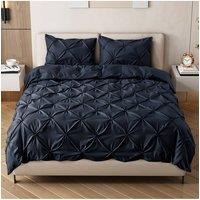 Living and Home Textured Pinch Pleat Duvet Cover Set 3 Pcs with Pillowcases in Dark Grey | Size: Small Double