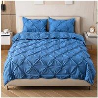 Living and Home Textured Pinch Pleat Duvet Cover Set 3 Pcs with Pillowcases in Blue | Size: Single