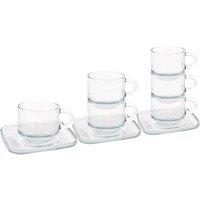 LAV Cozy Stacking Glass Espresso Cups & Saucers 12pc Set - 90ml in Clear