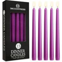 Deco Express Candles Set Classic Dripless Tapered Metallic Unscented 8 Hours Dcor in Purple | Size: 15 Pack