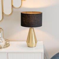 ValueLights Jax Antique Brass Metal Dimmable Touch Table Lamp with Fabric Drum Shade in Black