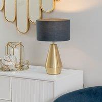 ValueLights Jax Antique Brass Dimmable Touch Table Lamp with Fabric Drum Shade with LED Bulb in Charcoal