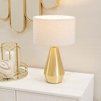 ValueLights Jax Brass Metal Dimmable Touch Table Lamp with Cream Boucle Shade & LED Bulb